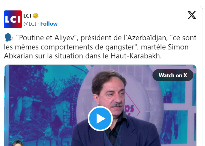 « Poutine et Aliyev », président de l&rsquo;Azerbaïdjan, « ce sont les mêmes comportements de gangster », martèle Simon Abkarian