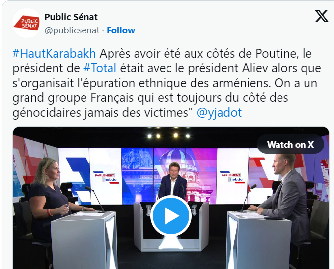 #HautKarabakh Après avoir été aux côtés de Poutine, le président de #Total était avec le président Aliev alors que s&rsquo;organisait l&rsquo;épuration ethnique des arméniens