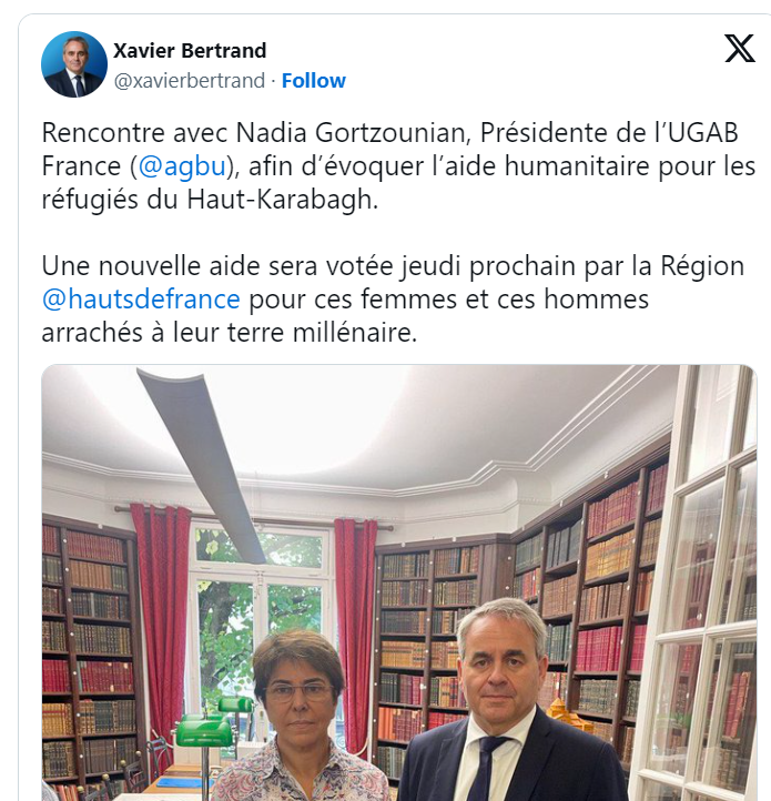 Rencontre avec Nadia Gortzounian, Présidente de l’UGAB France ( @agbu ), afin d’évoquer l’aide humanitaire pour les réfugiés du Haut-Karabagh.