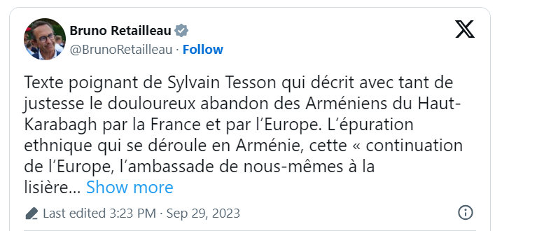 Texte poignant de Sylvain Tesson qui décrit avec tant de justesse le douloureux abandon des Arméniens du Haut-Karabagh