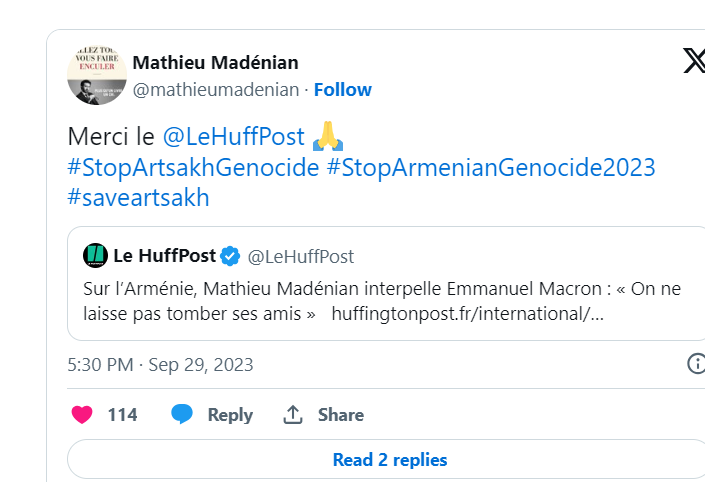 Merci le  @LeHuffPost  🙏 #StopArtsakhGenocide #StopArmenianGenocide2023  #saveartsakh