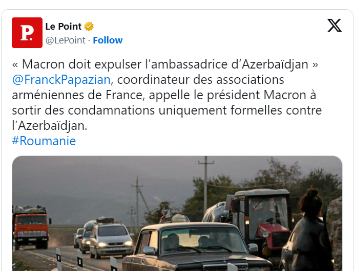 « Macron doit expulser l’ambassadrice d’Azerbaïdjan »