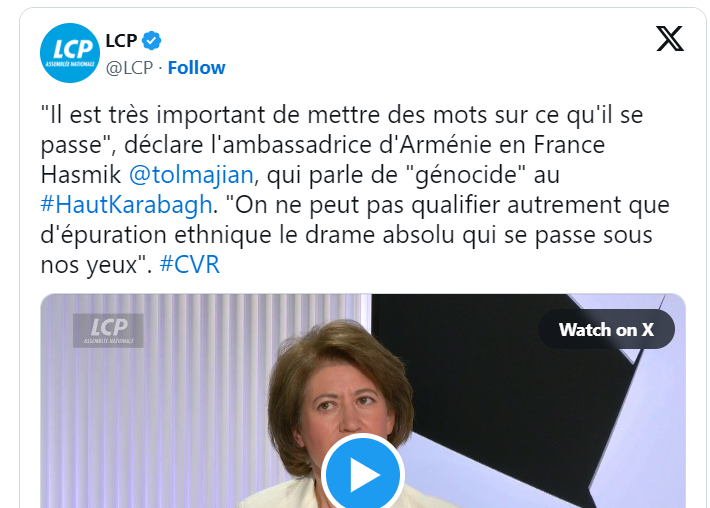 « Il est très important de mettre des mots sur ce qu&rsquo;il se passe », déclare l&rsquo;ambassadrice d&rsquo;Arménie en France Hasmik  @tolmajian