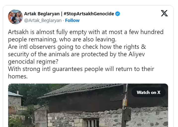 Artsakh is almost fully empty with at most a few hundred people remaining, who are also leaving.