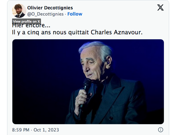 Hier encore… Il y a cinq ans nous quittait Charles Aznavour.