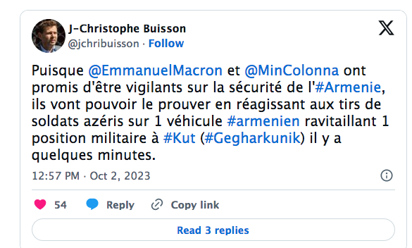 Puisque @EmmanuelMacron  et @MinColonna  ont promis d&rsquo;être vigilants sur la sécurité de l&rsquo;#Armenie, ils vont pouvoir le prouver