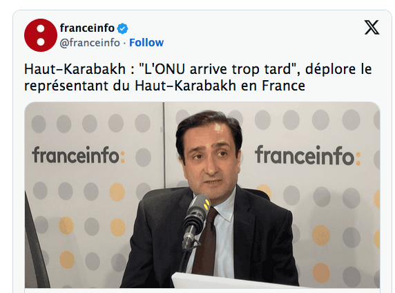 Haut-Karabakh : « L&rsquo;ONU arrive trop tard », déplore le représentant du Haut-Karabakh en France