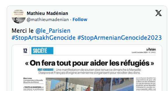 Merci le @le_Parisien   #StopArtsakhGenocide #StopArmenianGenocide2023
