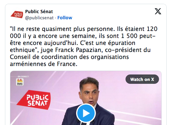 « Il ne reste quasiment plus personne. Ils étaient 120 000 il y a encore une semaine, ils sont 1 500 peut-être encore aujourd&rsquo;hui. C’est une épuration ethnique », juge Franck Papazia