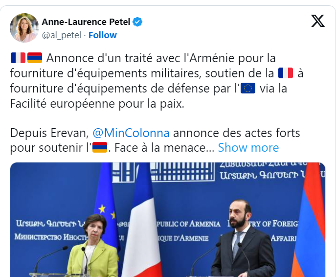 Annonce d&rsquo;un traité avec l&rsquo;Arménie pour la fourniture d&rsquo;équipements militaires