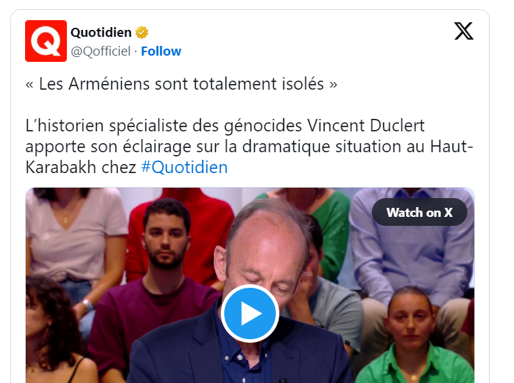 L’historien spécialiste des génocides Vincent Duclert apporte son éclairage sur la dramatique situation au Haut-Karabakh chez #Quotidien