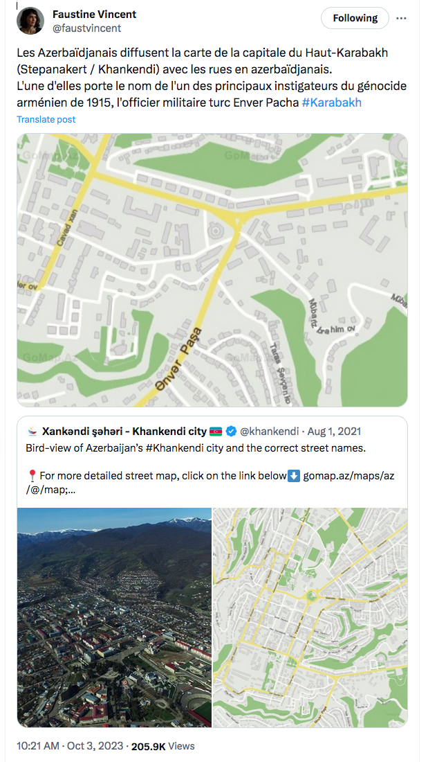 Bakou crée une rue « Enver Pacha » à Stépanakert