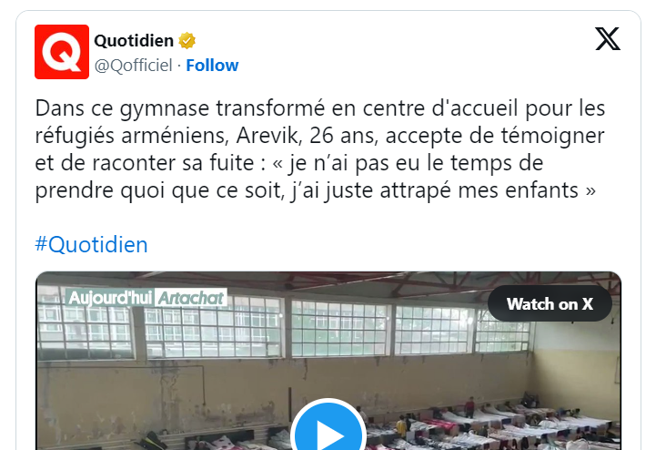 Dans ce gymnase transformé en centre d&rsquo;accueil pour les réfugiés arméniens, Arevik, 26 ans, accepte de témoigner et de raconter sa fuite