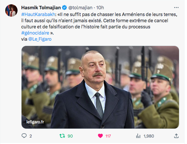 Il faut que les Arméniens n&rsquo;aient jamais existés, dans « le Figaro »