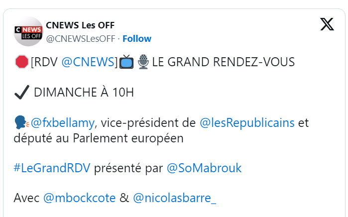 🛑[RDV  @CNEWS ]📺🎙️LE GRAND RENDEZ-VOUS   ✔ DIMANCHE À 10H