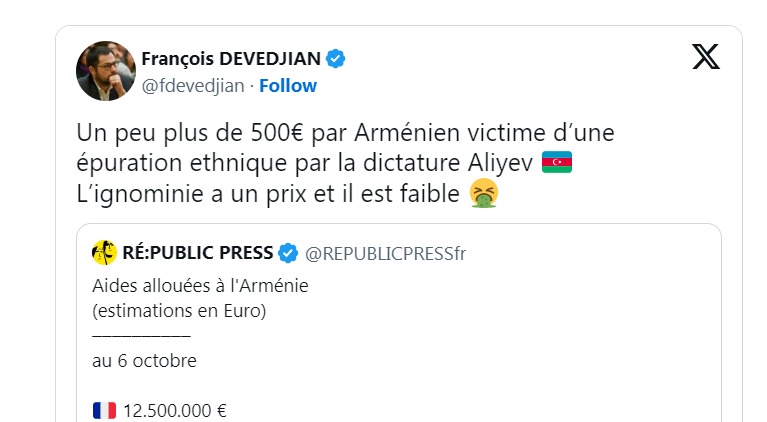 Un peu plus de 500€ par Arménien victime d’une épuration ethnique par la dictature Aliyev 🇦🇿 L’ignominie a un prix et il est faible 🤮