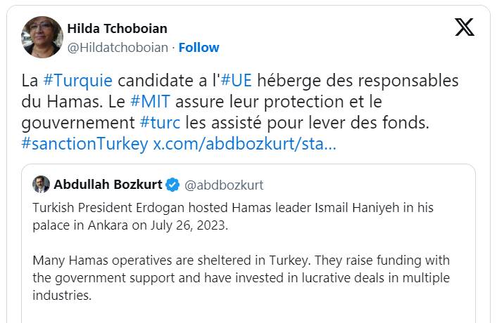 La #Turquie candidate a l&rsquo;#UE héberge des responsables du Hamas.