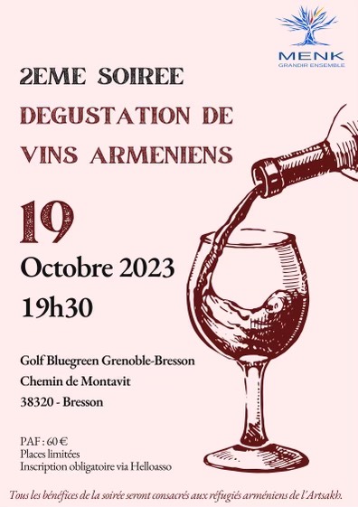 L’association MENK donne rendez-vous pour une soirée autour du vin arménien le 19 octobre à Grenoble-Bresson