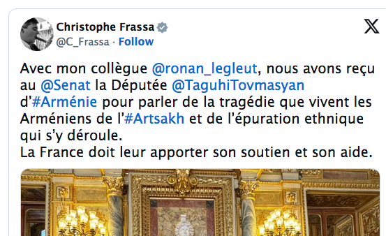Avec mon collègue @ronan_legleut , nous avons reçu au @Senat  la Députée @TaguhiTovmasyan  d’#Arménie