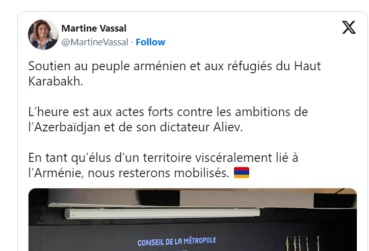 Soutien au peuple arménien et aux réfugiés du Haut Karabakh.
