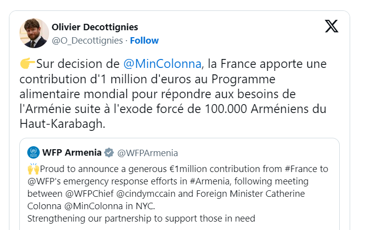👉Sur decision de  @MinColonna , la France apporte une contribution d&rsquo;1 million d&rsquo;euros