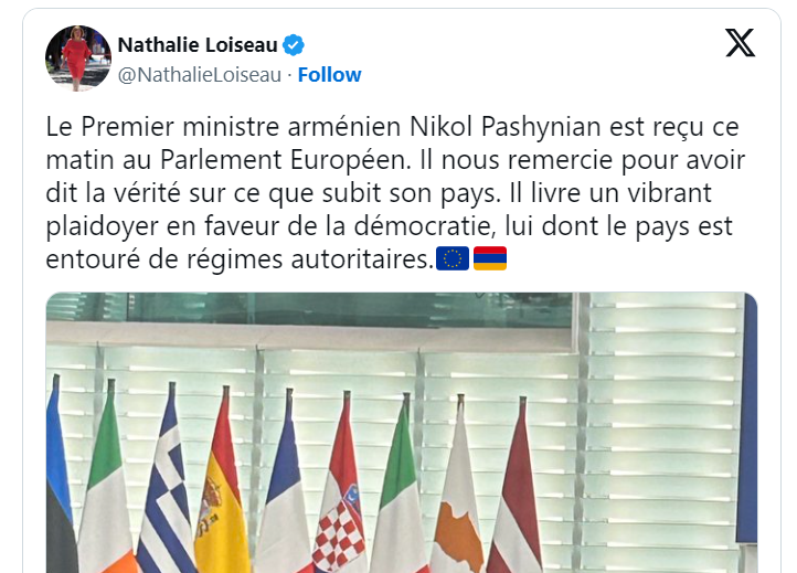 Le Premier ministre arménien Nikol Pashynian est reçu ce matin au Parlement Européen.