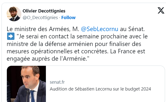 Le ministre des Armées, M.  @SebLecornu  au Sénat.