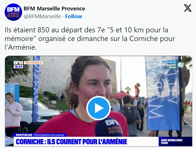 Ils étaient 850 au départ des 7e « 5 et 10 km pour la mémoire » organisé ce dimanche sur la Corniche pour l&rsquo;Arménie.