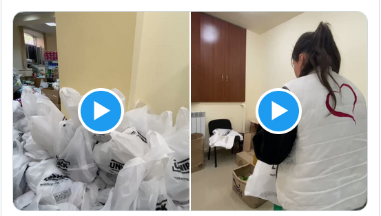 🇦🇲 #Arménie – Au centre de don d’#Erevan, les volontaires préparent des colis alimentaires et hygiéniques qui seront distribués aux familles réfugiées de l&rsquo;#Artsakh.