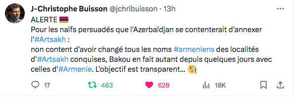 Bakou change les noms des villes d&rsquo;Arménie…