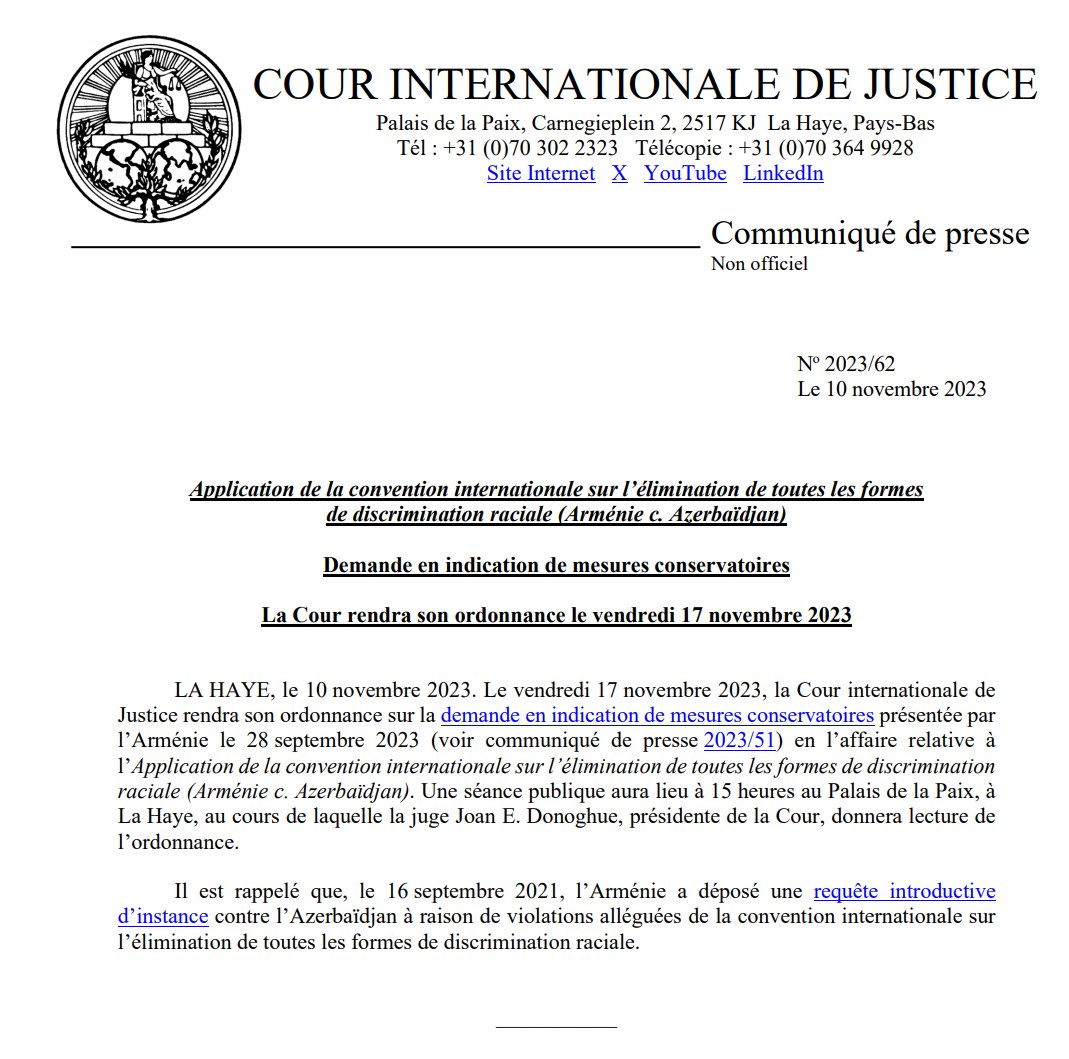 La Cour internationale de justice rendra son ordonnance le 17 novembre.