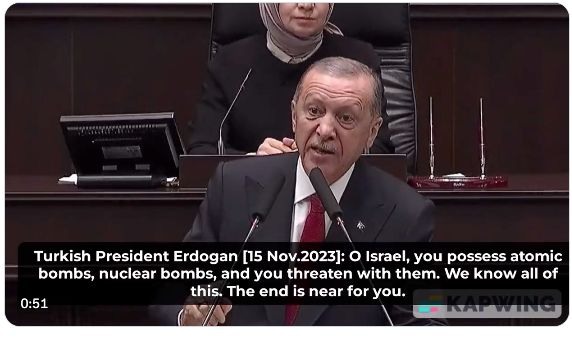 Erdogan a affirmé aujourd&rsquo;hui que la chute d&rsquo;Israël est imminente