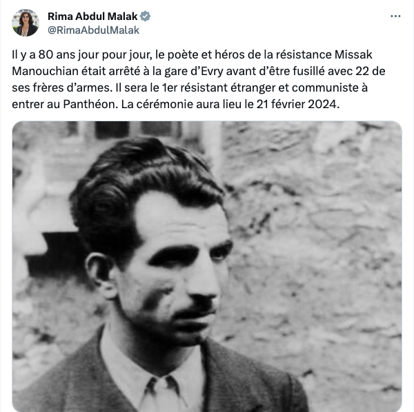 Il y a 80 ans jour pour jour, le poète et héros de la résistance Missak Manouchian était arrêté