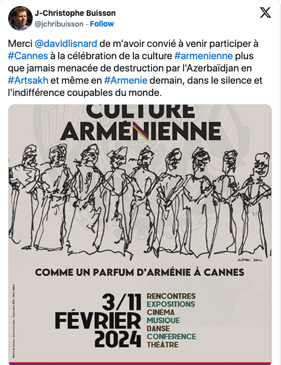 Merci @davidlisnard de m&rsquo;avoir convié à venir participer à #Cannes à la célébration de la culture #armenienne
