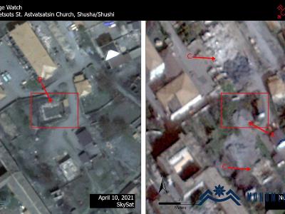 L&rsquo;Azerbaïdjan a transformé les restes de l’église arménienne Sourp Meghretsot Asdvadzadin de Chouchi en un tas d&rsquo;ordures