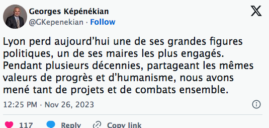 Lyon perd aujourd’hui une de ses grandes figures politiques