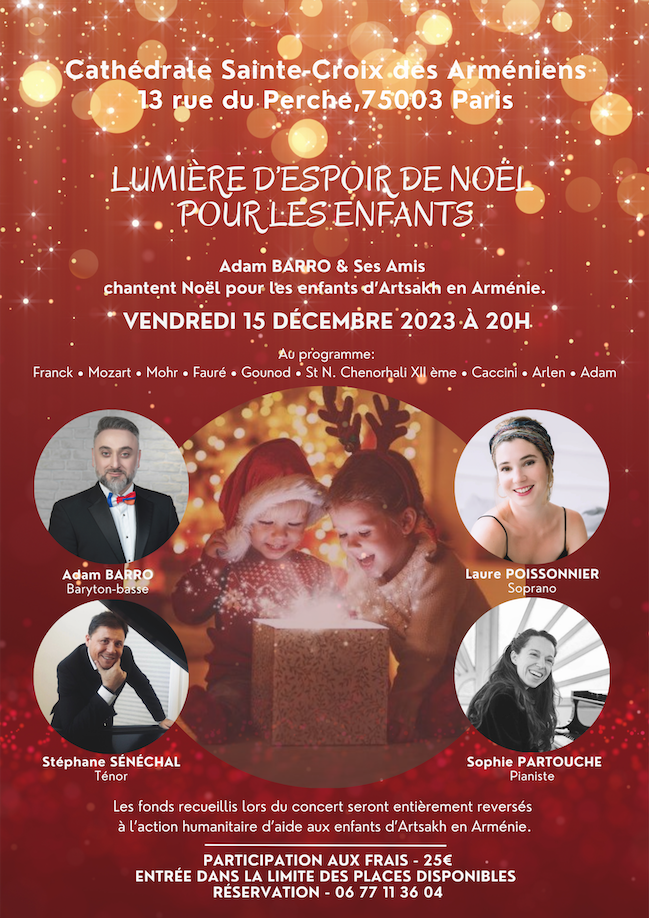 Concert de Noël pour les enfants d&rsquo;Artsakh Vendredi 15 décembre 2023