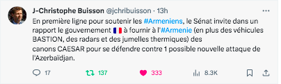 Le Sénat invite le gouvernement à fournir des canons CAESAR à l&rsquo;Arménie