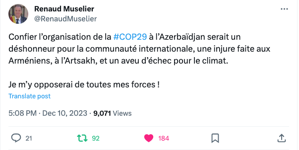 Confier l’organisation de la COP29 à l’Azerbaïdjan serait un déshonneur