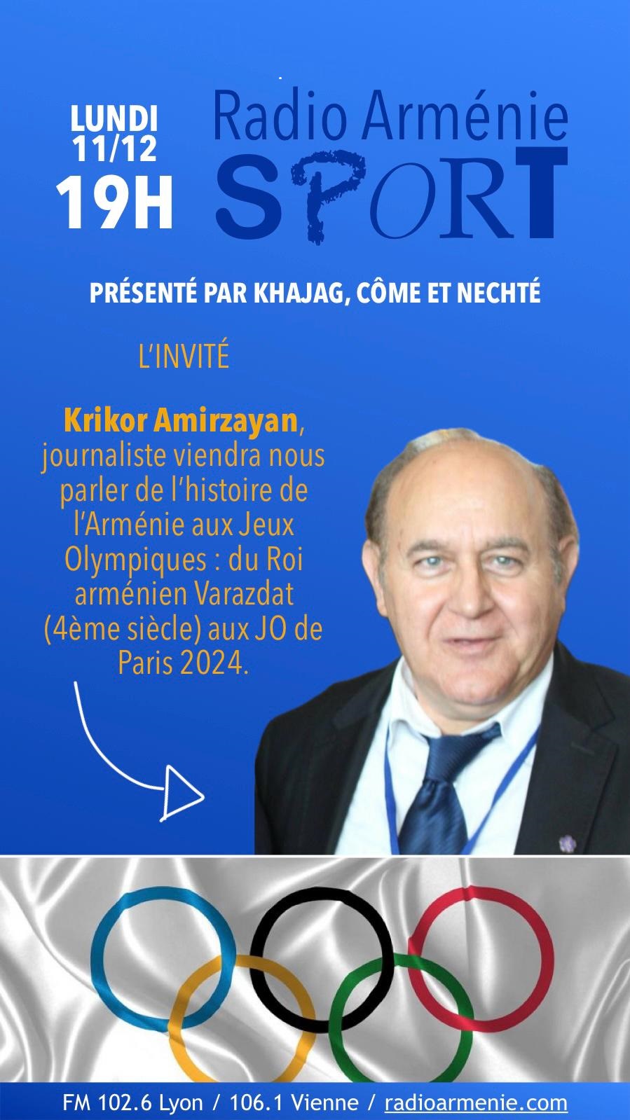 Radio Arménie Lyon ce soir à 19h00 : émission sur l’Arménie aux Jeux Olympiques de l’Antiquité à Paris 2024