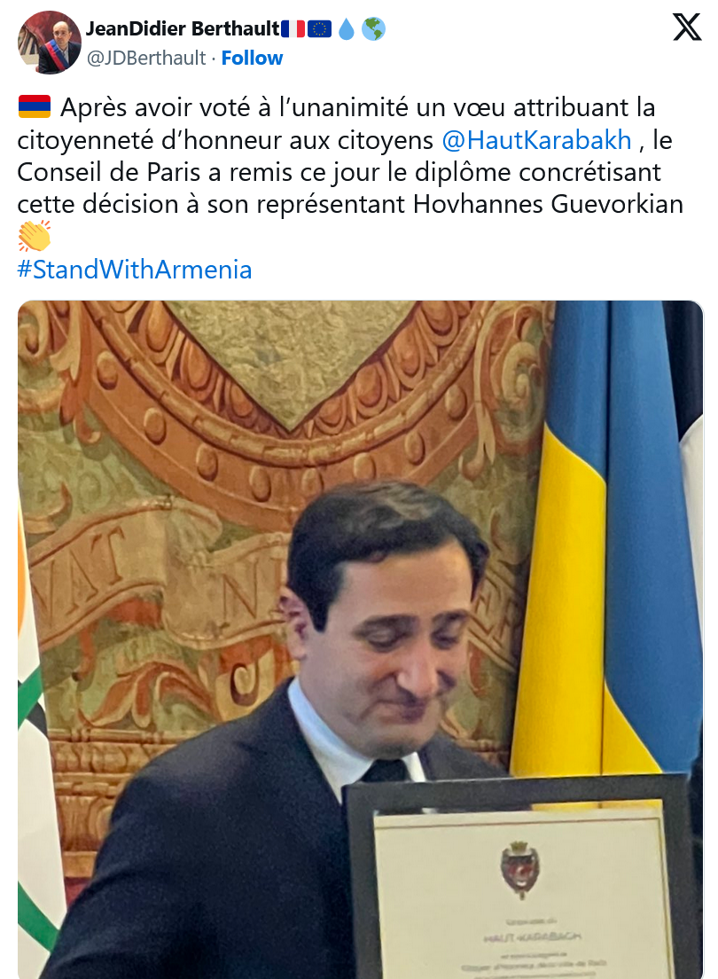 Après avoir voté à l’unanimité un vœu attribuant la citoyenneté d’honneur aux citoyens @HautKarabakh