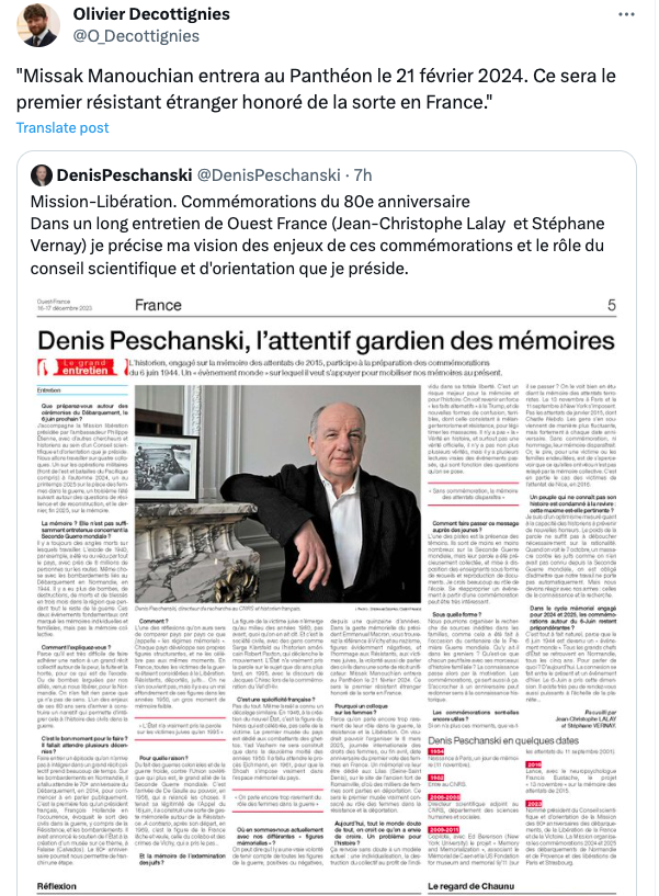 Missak Manouchian entrera au Panthéon le 21 février 2024