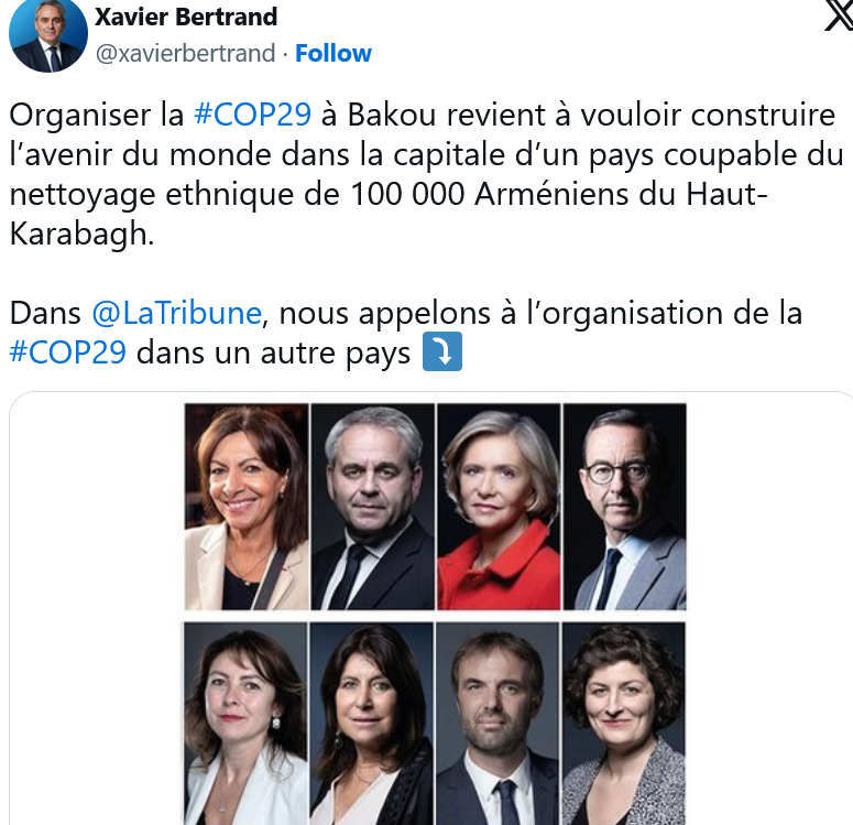 Nous appelons à l’organisation de la #COP29 dans un autre pays