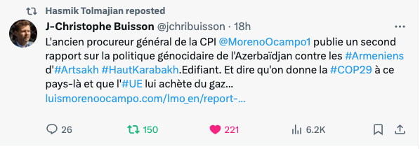 Second rapport de Luis Moreno Ocampo sur la politique génocidaire de l&rsquo;Azerbaïdjan