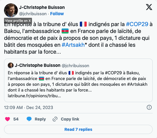 Réponse à l&rsquo;ambassadrice d&rsquo;Azerbaïdjan