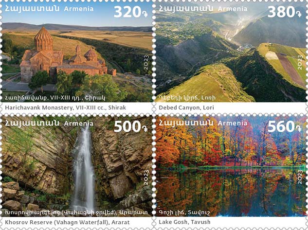 La Poste arménienne émet une série de quatre timbres-poste sur les sites touristiques de l&rsquo;Arménie