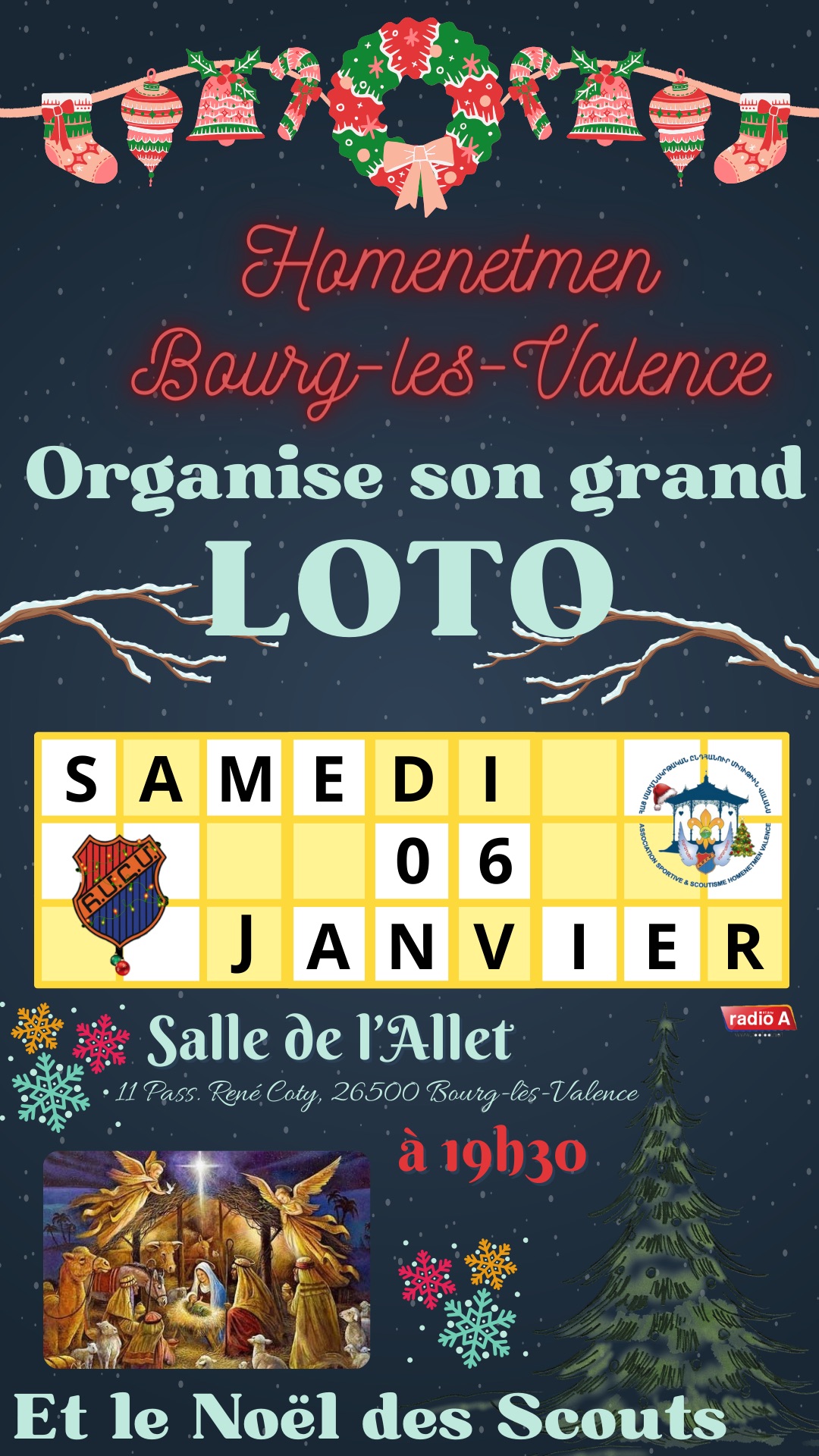 Loto de l’AS Homenetmen Valence Samedi 6 janvier 19h30 Salle de l’Allet à Bourg-Lès-Valence