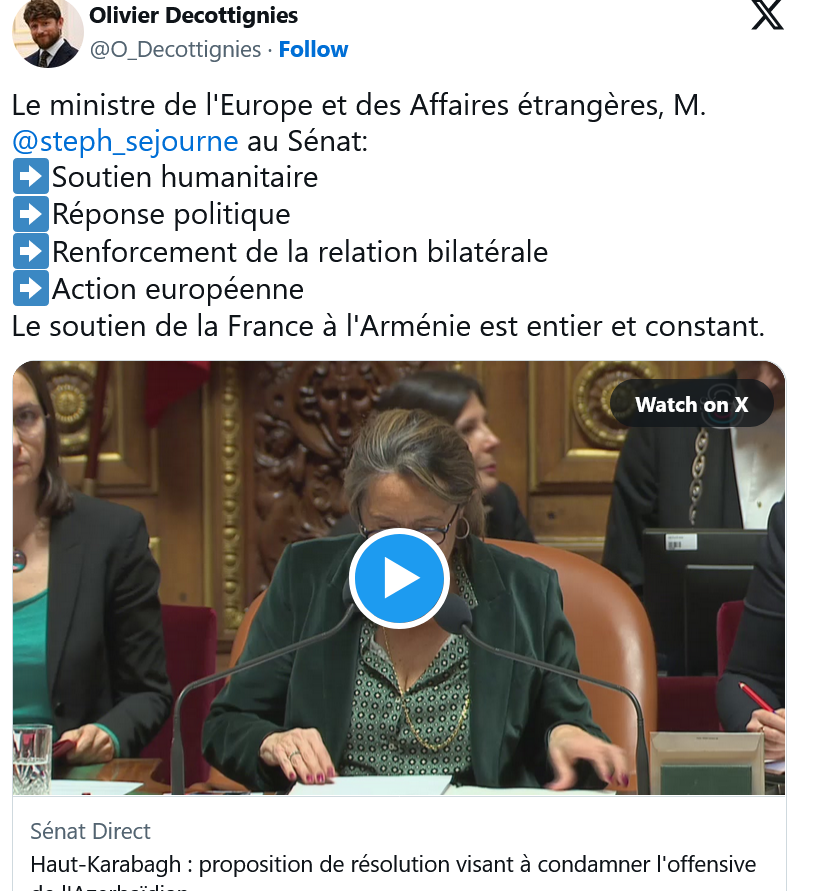 Le soutien de la France à l&rsquo;Arménie est entier et constant