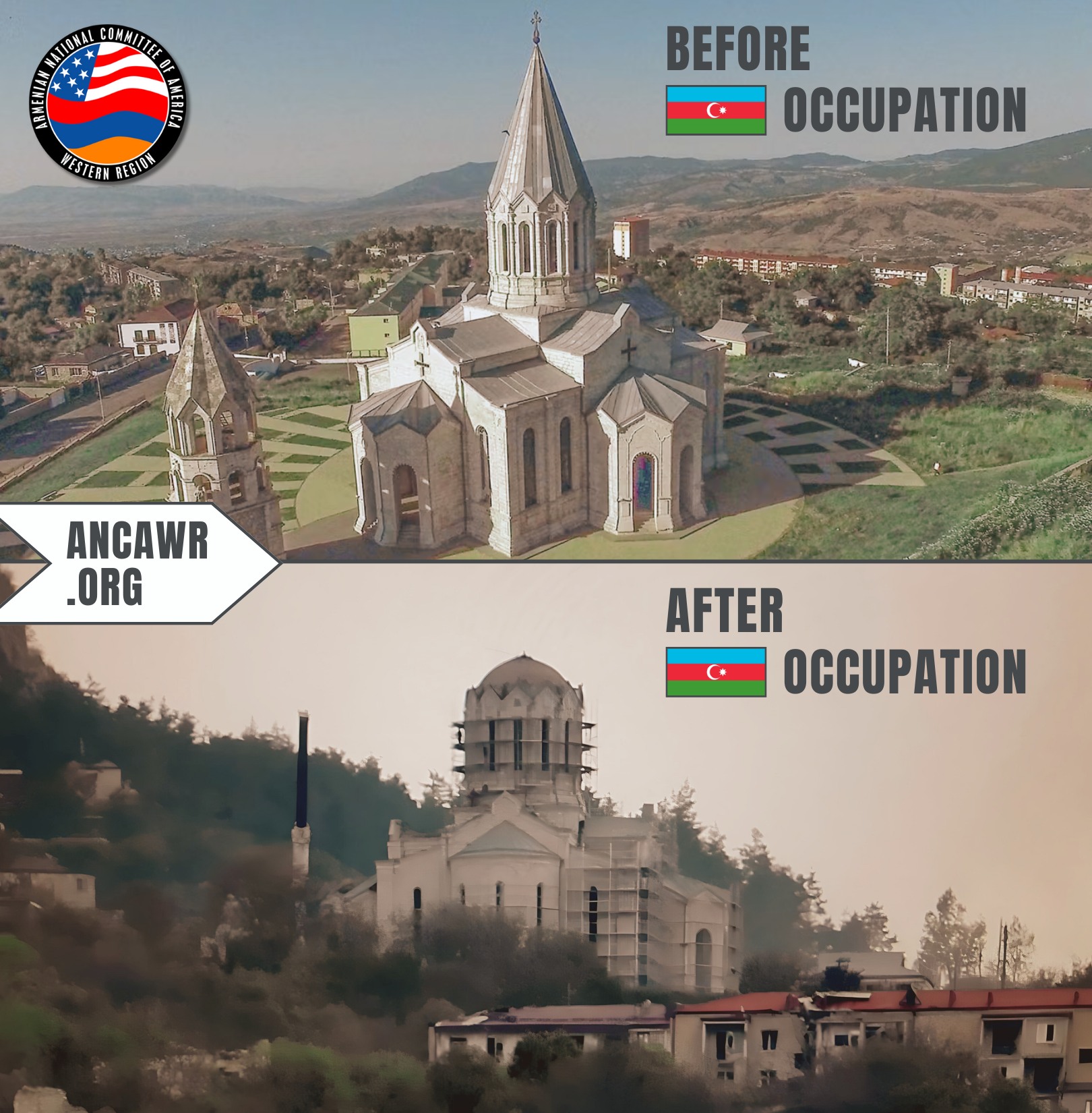 Des barbares azerbaïdjanais détruisent les monuments arméniens occupés en Artsakh affirme l’ANCA photos à l’appui