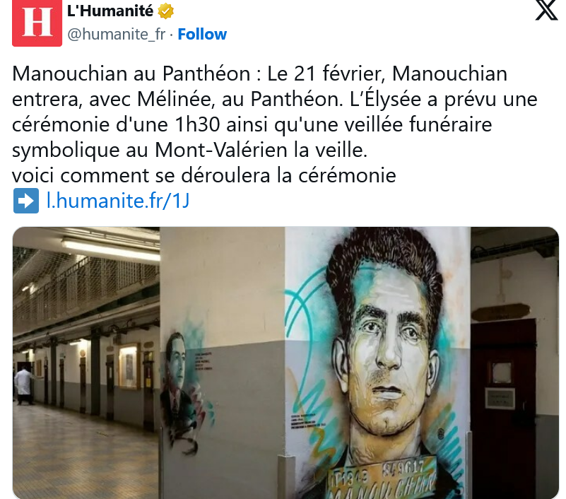 Manouchian au Panthéon, le programme